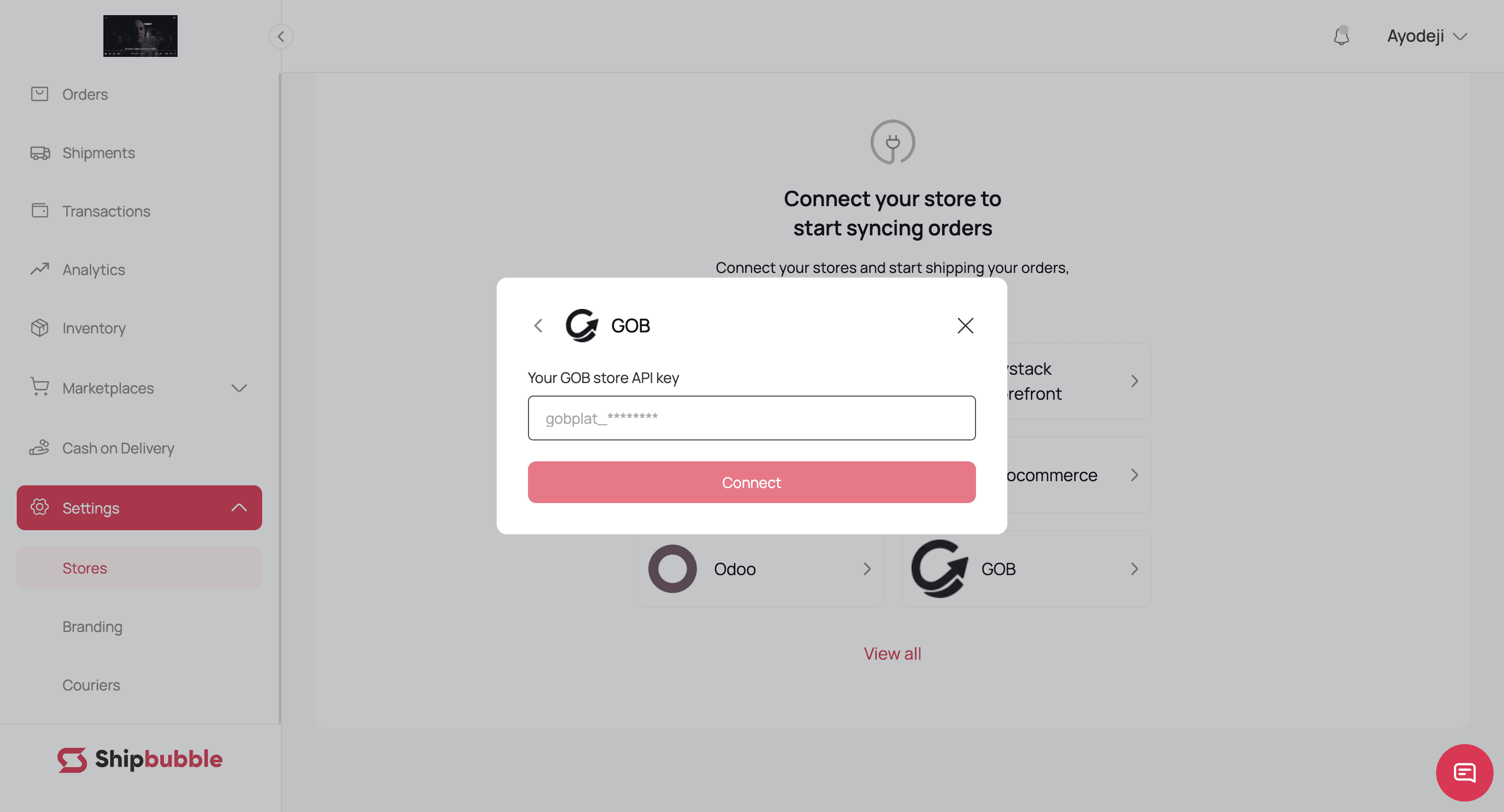 GOB in the store connection list