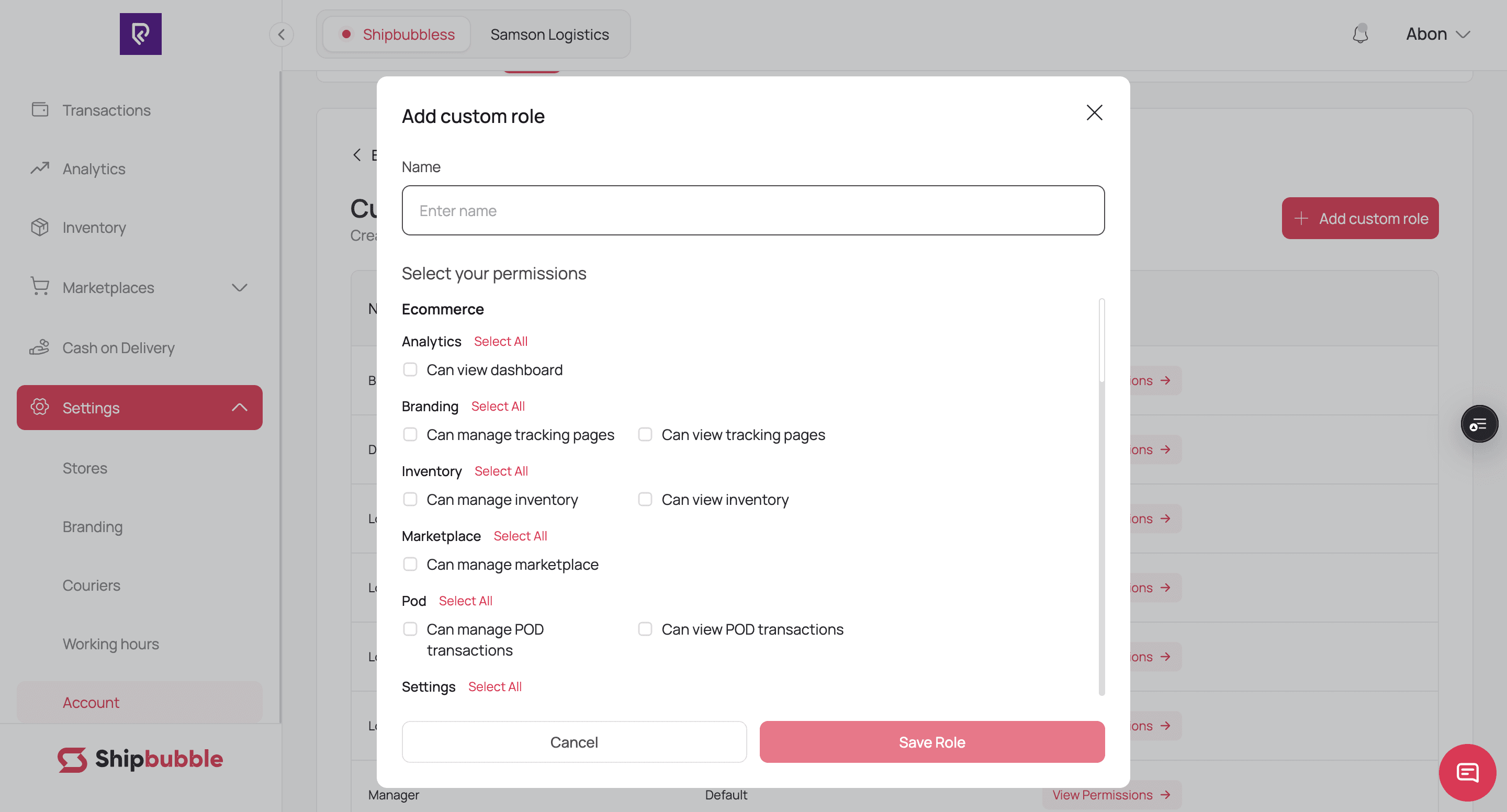 Adding a custom role and choosing its permissions