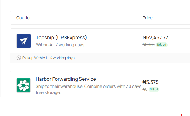 Harbor in the courier list