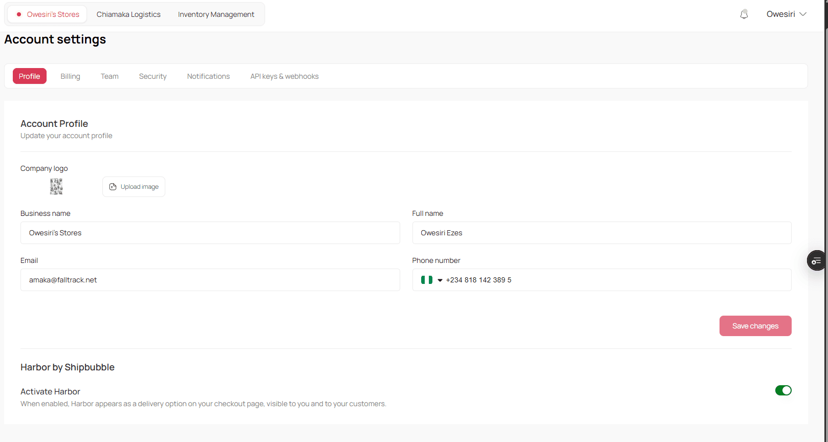 Activating Harbor in your account settings
